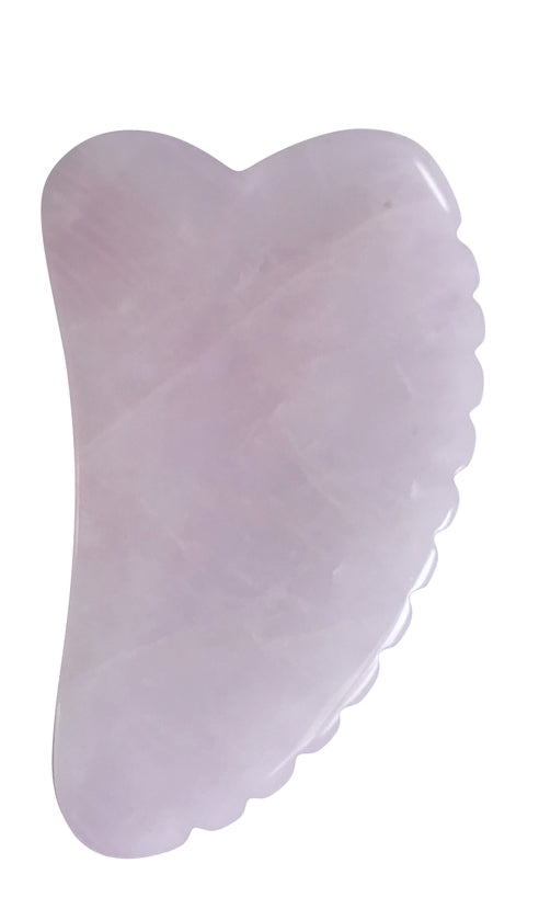 Rozā kvarca gua Sha masāžas rīks ar rievām